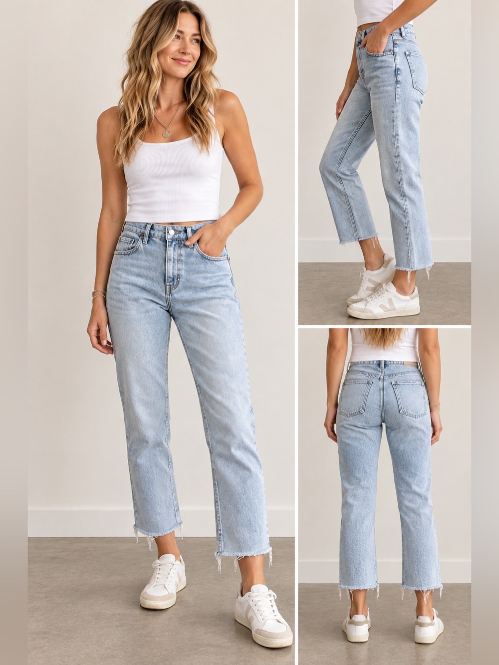 Topshop Light Wash Raw Hem Cropped Jeans – Size 6